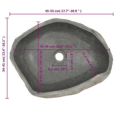 vidaXL Vaskur Sjávarsteinn Sporöskjulaga (45-53)x(34-41) cm