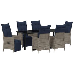 vidaXL Bor&eth; og st&oacute;laflokkur me&eth; p&uacute;&eth;i 7 pcs Gr&aacute;r PE rattan