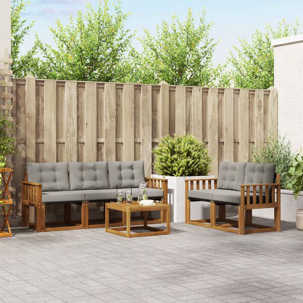 vidaXL &Uacute;ti s&oacute;fasett me&eth; p&uacute;&eth;i 6 pcs N&aacute;tt&uacute;rulegt og Lj&oacute;st Gr&aacute;tt