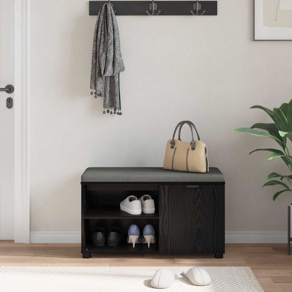 vidaXL Hallarbekk Svart Eik 80 x 38 x 46 cm Virkur tr&eacute; og d&uacute;kur