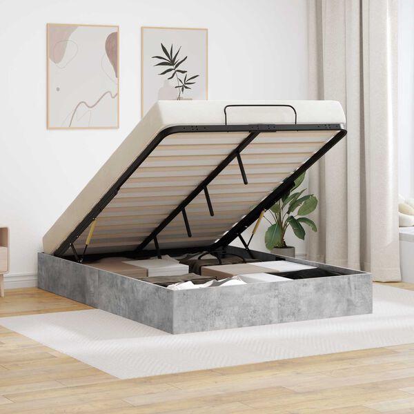 vidaXL Ott&oacute;man s&aelig;ngurrammi Steingri&eth; 120 x 200 cm Samsettur vi&eth;ur