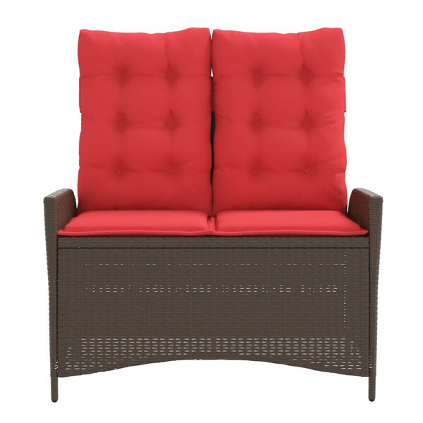 vidaXL Hallanlegur Gar&eth;bekkur me&eth; Sessum Br&uacute;nn P&oacute;l&yacute;rattan