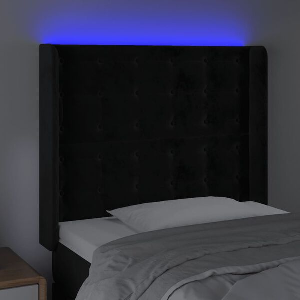 vidaXL LED h&ouml;fu&eth;gafl Svart 93x16x118/128 cm Flauel