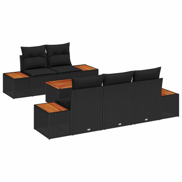 vidaXL Gar&eth;s&oacute;fa sett me&eth; p&uacute;&eth;i 6 pcs Svartur Poly rattan