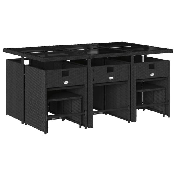 vidaXL 11 Parta Gar&eth;bor&eth;stofusett me&eth; Sessum Svart P&oacute;l&yacute;rattan