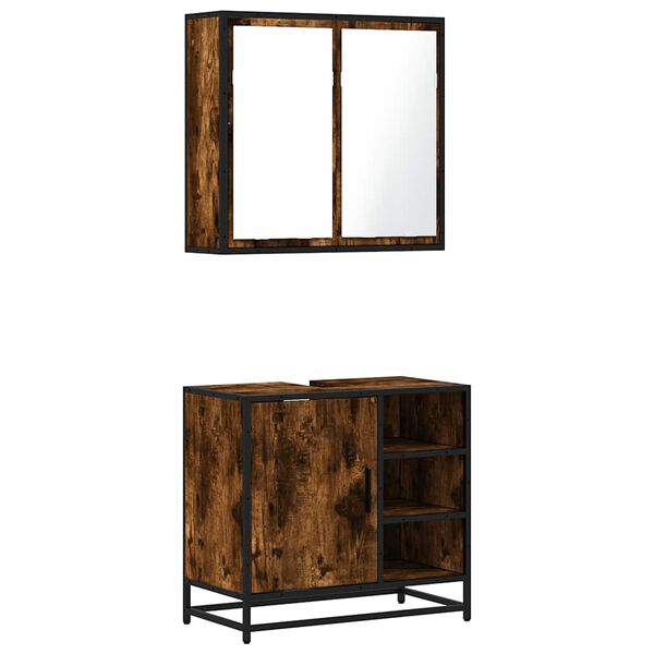 vidaXL Ba&eth;herbergissett 2 Hlutir Reyktur Eikarlitur Samsettur Vi&eth;ur