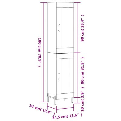 vidaXL Hár Skápur Reyktóna Eikarlitur 34,5x34x180 cm Samsettur Viður