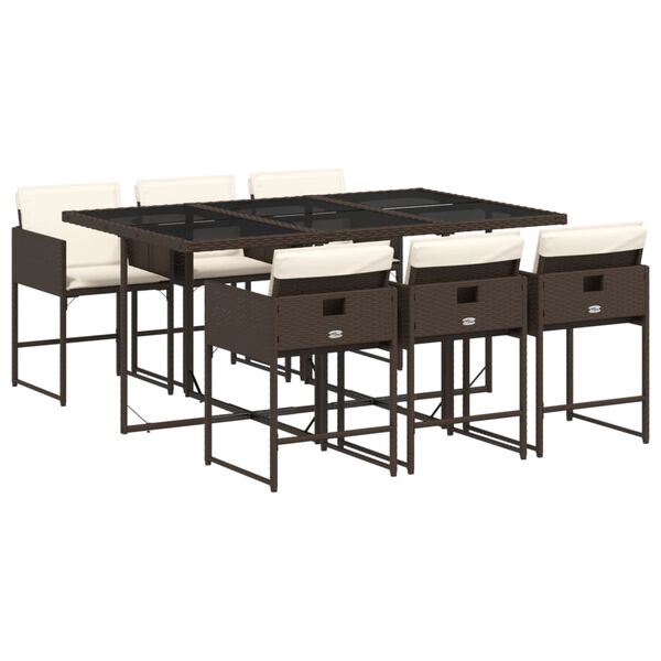 vidaXL 7 Parta Gar&eth;bor&eth;sett me&eth; Sessum Br&uacute;nt P&oacute;l&yacute;rattan