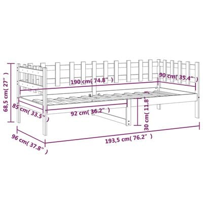 vidaXL Svefnsófi án Dýnu Grár 90x190 cm Gegnheil Fura