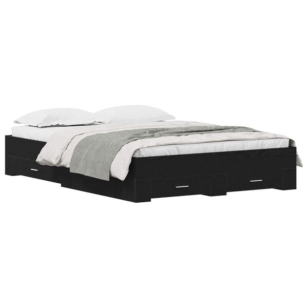 vidaXL Ramsv&iacute;k me&eth; sk&uacute;ffu Svartur Eik 140 x 190 cm Samsettur vi&eth;ur