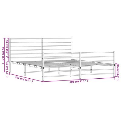 vidaXL Rúmgrind úr Málmi með Höfuðgafli & Fótagafli Hvít 200x200 cm