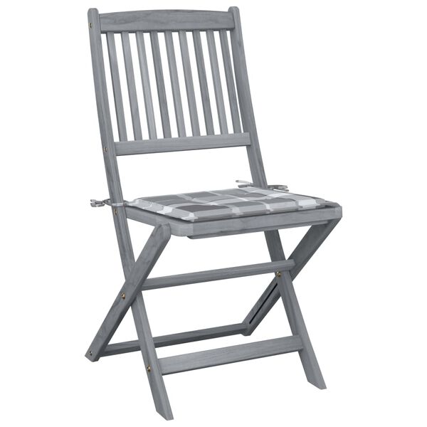 vidaXL fellanlegir útistólar 2 stk með púðum Gegnheill Akasíuviður