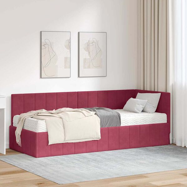 vidaXL Hornarúm rammi með dýnu með dýnu 2 pcs Grænn Flauel