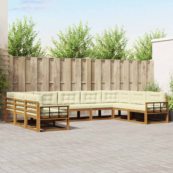 vidaXL &Uacute;ti s&oacute;fasett me&eth; p&uacute;&eth;i 9 pcs N&aacute;tt&uacute;rulegt og Krem