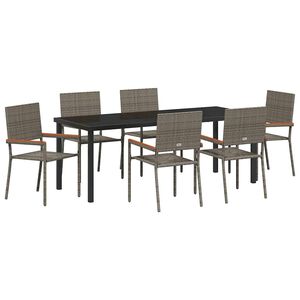 vidaXL Gar&eth;ur bor&eth;sett me&eth; p&uacute;&eth;i 7 pcs Gr&aacute;r p&oacute;l&yacute;rattan