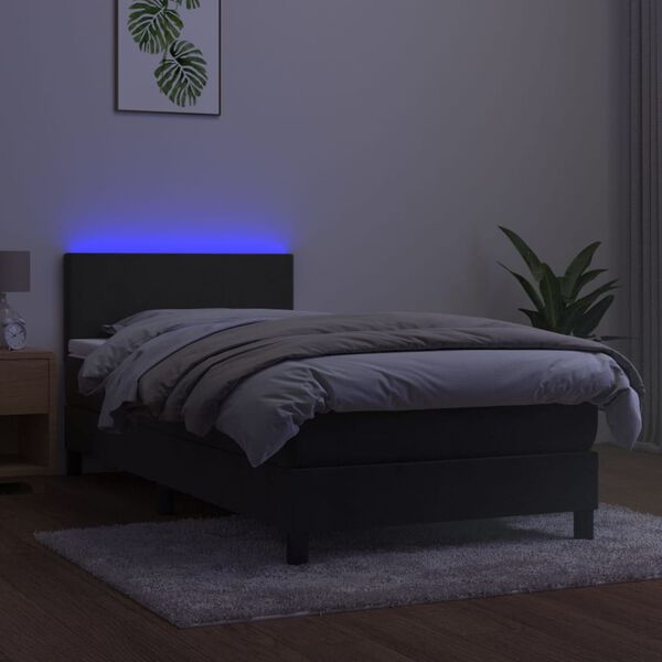 vidaXL H&oacute;lfa&eth; Springr&uacute;m me&eth; D&yacute;nu&LED D&ouml;kkgr&aacute;tt 90x190 cm Flauel