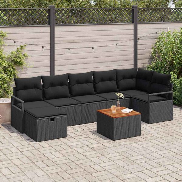 vidaXL Gar&eth;s&oacute;fa sett me&eth; p&uacute;&eth;i me&eth; geymslu 8 pcs Svartur Poly rattan