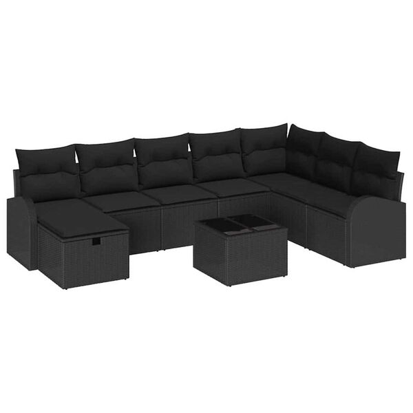 vidaXL Gar&eth;s&oacute;fa sett me&eth; p&uacute;&eth;i me&eth; geymslu 9 pcs Svartur Poly rattan