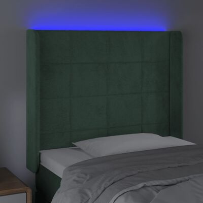 vidaXL LED höfuðgafl Dökkgrænt 103x16x118/128 cm Flauel