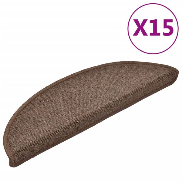 vidaXL Stigamottur 15 stk 56x17x3 cm kaffibr&uacute;nar h&aacute;lfhringlaga