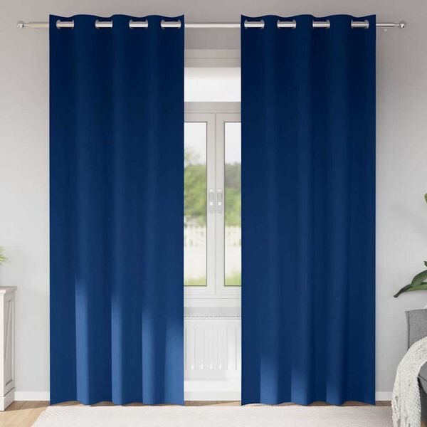 vidaXL Svartgard&iacute;nur me&eth; hringjum 2 pcs D&ouml;kkbl&aacute;r 225 x 140 cm