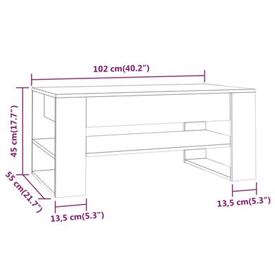 vidaXL Sófaborð Hvítt 102x55x45 cm Samsettur Viður