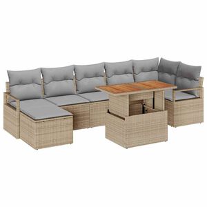 vidaXL Gar&eth;ur bor&eth;sett me&eth; p&uacute;&eth;i 8 pcs Beige og Gr&aacute;tt