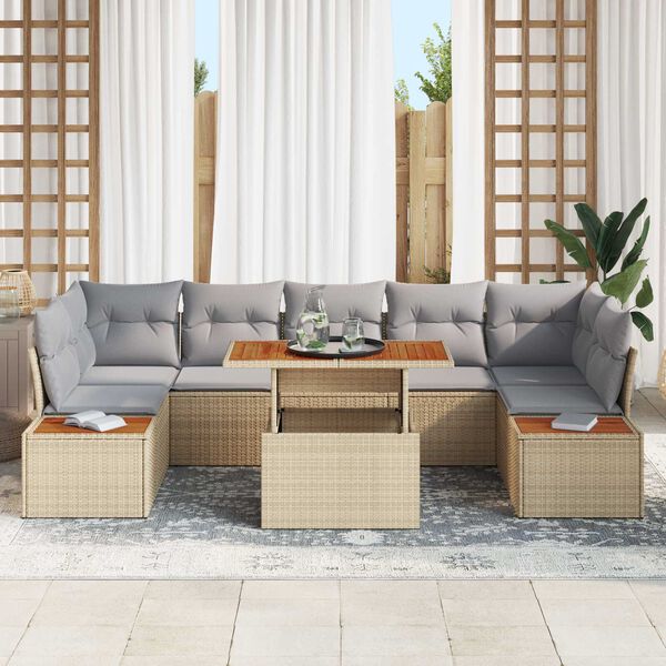 vidaXL Gar&eth;s&oacute;fa sett me&eth; geymslu 8 pcs Drapplita&eth;ur Poly rattan