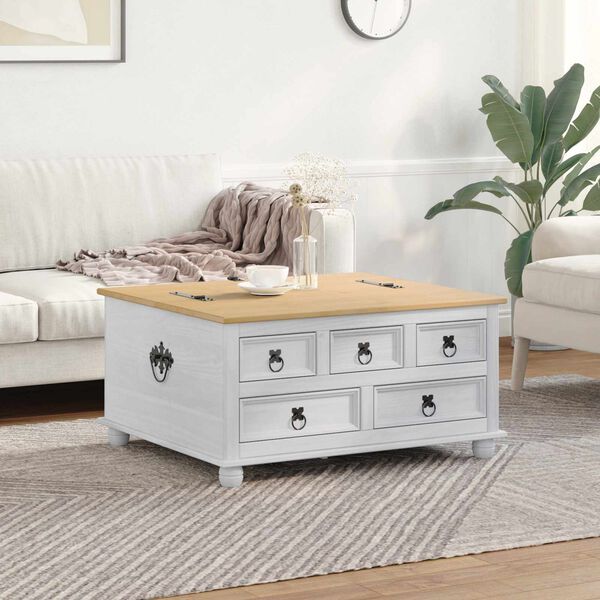 vidaXL storage box me&eth; sk&uacute;ffu Hv&iacute;tt 90 x 78 x 45 cm Solid furuhikk