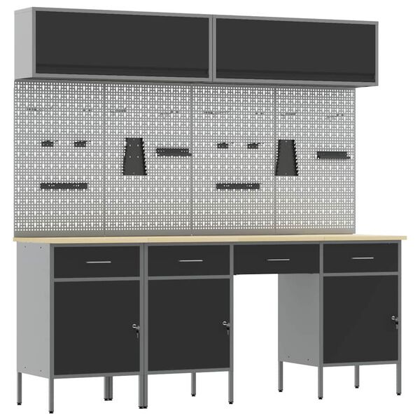 vidaXL Vinnusk&aacute;paset 10 pcs Svartur Pulverlita&eth;ur st&aacute;l og hanna&eth; tr&eacute;