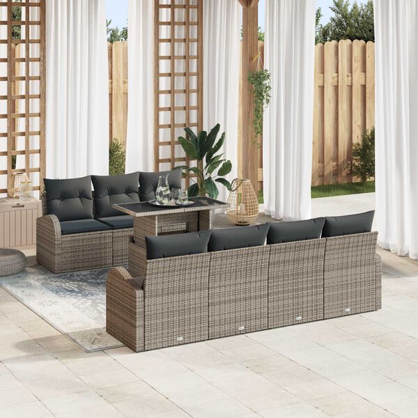 vidaXL Gar&eth;s&oacute;fa sett me&eth; p&uacute;&eth;i 8 pcs Gr&aacute;r Poly rattan