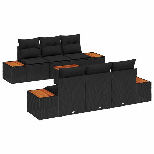 vidaXL Gar&eth;s&oacute;fa sett me&eth; p&uacute;&eth;i me&eth; geymslu 7 pcs Svartur Poly rattan