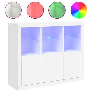 vidaXL Skenkir me&eth; LED lj&oacute;sum 3 stk. Hv&iacute;tur Samsettur vi&eth;ur