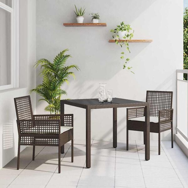 vidaXL Gar&eth;ur bor&eth;sett 3 pcs Br&uacute;nn p&oacute;l&yacute;rattan