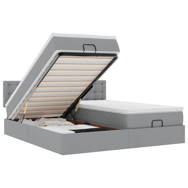 vidaXL Ottoman r&uacute;mgrind me&eth; d&yacute;num Lj&oacute;sgr&aacute;r 180x200cm Efni