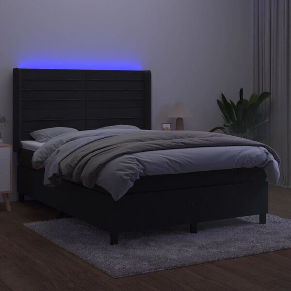 vidaXL H&oacute;lfa&eth; Springr&uacute;m me&eth; D&yacute;nu&LED Svart 140x190 cm Flauel