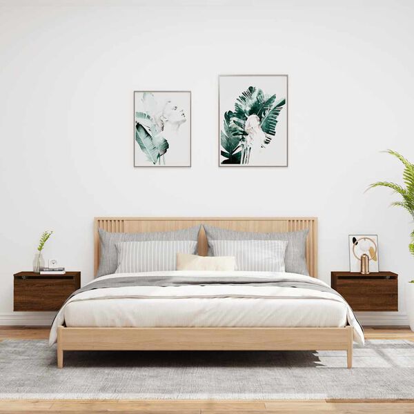 vidaXL Veggfest N&aacute;ttbor&eth; me&eth; LED Lj&oacute;sum 2 stk. Br&uacute;n Eik