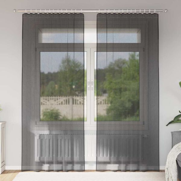 vidaXL Voile Gardínur með stangavasum 2 stk Svart