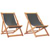 vidaXL Samfellanlegir Strandst&oacute;lar 2 stk. Gr&aacute;ir Tau&aacute;kl&aelig;&eth;i
