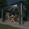 vidaXL Gazebo með gluggatjöldum LED strengjaljósum 3x3 m Reykgrátt Ál