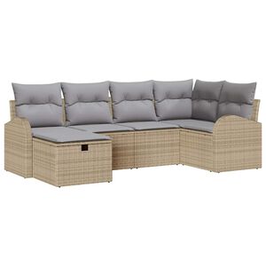 vidaXL Gar&eth;s&oacute;fa sett me&eth; p&uacute;&eth;i 6 pcs Drapplita&eth;ur Poly rattan