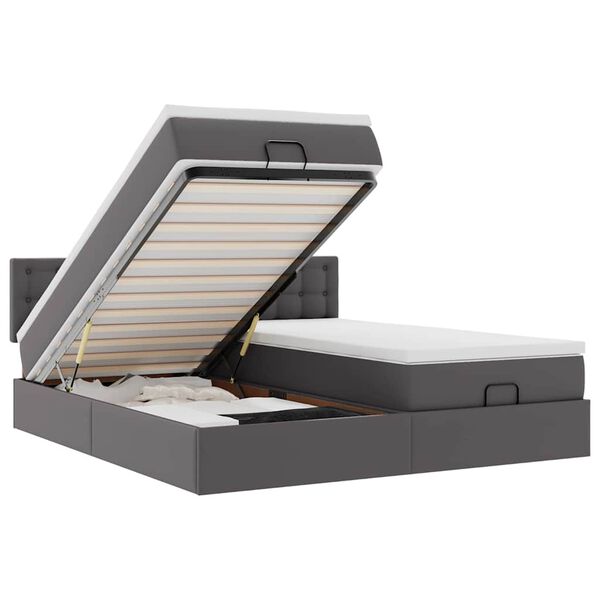 vidaXL Ottoman R&uacute;m me&eth; D&yacute;num og LED Gr&aacute;tt 160x200cm Gervile&eth;ur