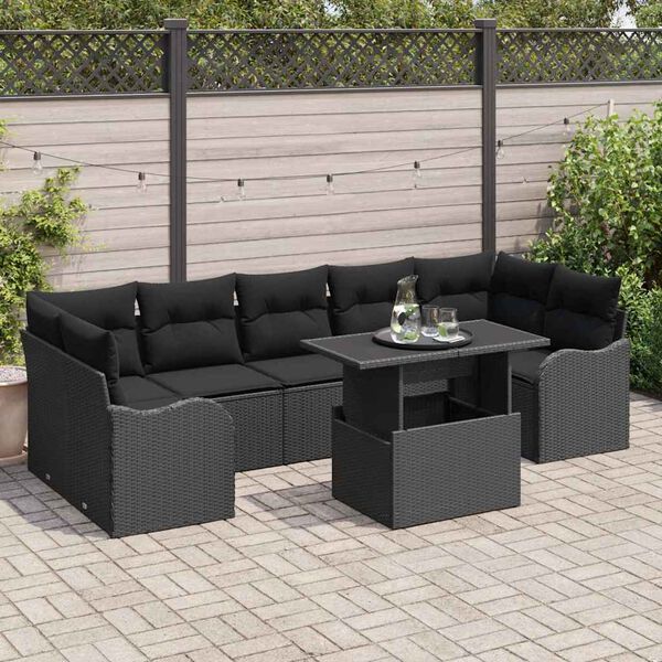 vidaXL Gar&eth;s&oacute;fa sett me&eth; p&uacute;&eth;i me&eth; geymslu 8 pcs Svartur Poly rattan