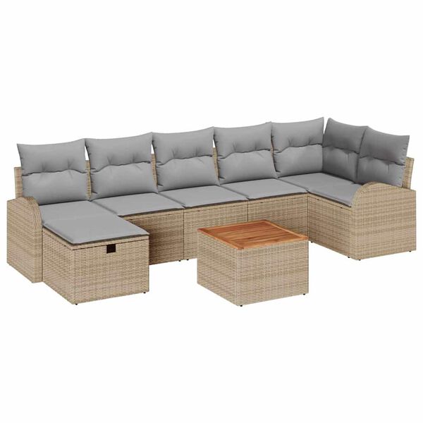 vidaXL Garðsófa sett með púði 8 pcs Drapplitaður Poly rattan