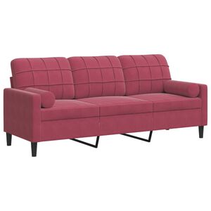 vidaXL 3 S&aelig;ta S&oacute;fi me&eth; P&uacute;&eth;um V&iacute;nrau&eth;ur 180 cm Flauel