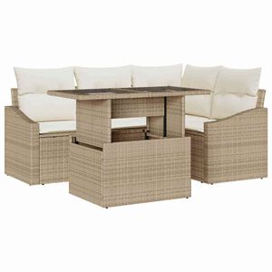 vidaXL Gar&eth;s&oacute;fa sett 5 pcs Beige og krem p&oacute;l&yacute;rattan & Dufth&uacute;&eth;a&eth; st&aacute;l