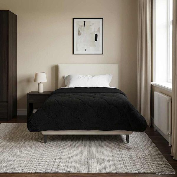 vidaXL Full &aacute;rs d&yacute;na Svartur 155 x 200 cm Microfiber og Teddy f&oacute;&eth;ri&eth;