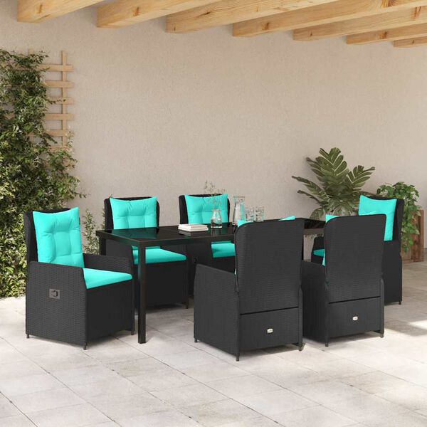vidaXL Gar&eth;ur bor&eth;sett 7 pcs Svartur Poly rattan