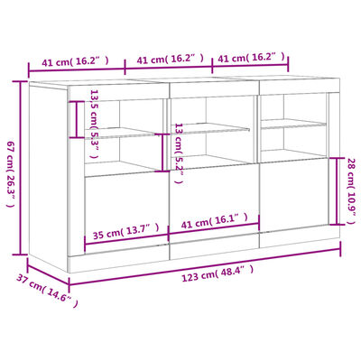 vidaXL Skenkur með LED Ljósum Sonoma eik 123x37x67 cm