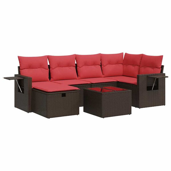 vidaXL 6 Hluta Gar&eth;s&oacute;fasett me&eth; Sessum Br&uacute;nt P&oacute;l&yacute;rattan